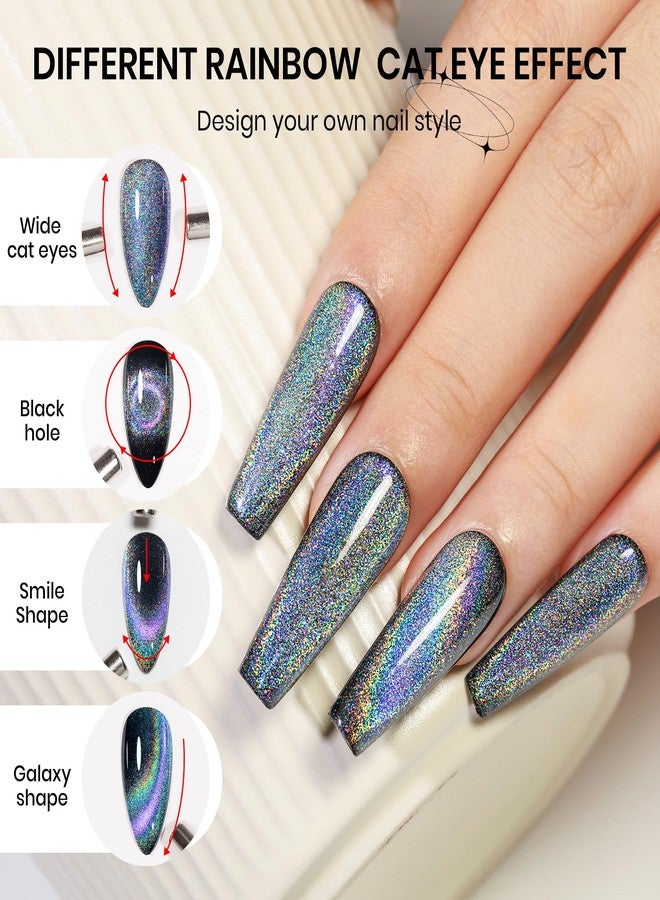 SUPWEE Rainbow Cat Eye Gel Polish - 15ml Holographic 9D Cat Eye with Magnetic Stick for a Glittery Iridescent Galaxy Effect Soak Off UV Lamp Perfect for Nail Art & DIY Manicures at Home - Image 3