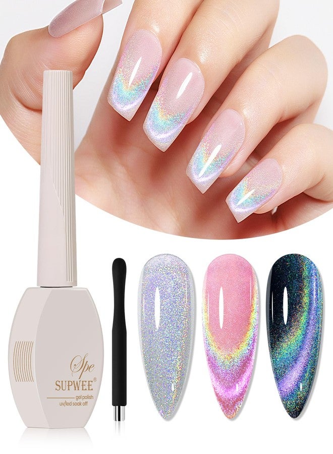 SUPWEE Rainbow Cat Eye Gel Polish - 15ml Holographic 9D Cat Eye with Magnetic Stick for a Glittery Iridescent Galaxy Effect Soak Off UV Lamp Perfect for Nail Art & DIY Manicures at Home - Image 1