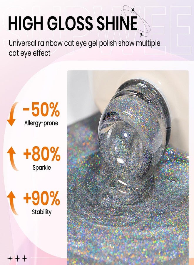 SUPWEE Rainbow Cat Eye Gel Polish - 15ml Holographic 9D Cat Eye with Magnetic Stick for a Glittery Iridescent Galaxy Effect Soak Off UV Lamp Perfect for Nail Art & DIY Manicures at Home - Image 4