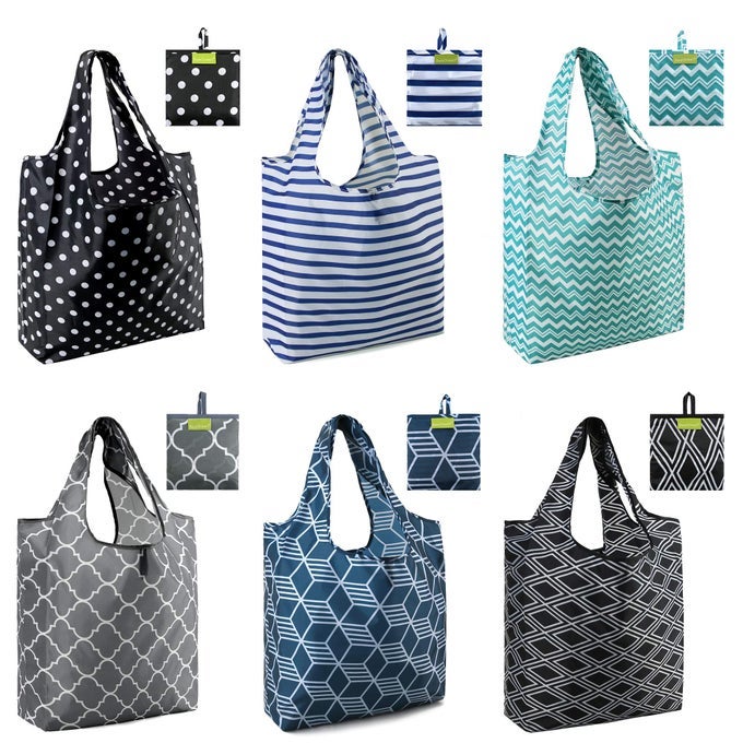 FOLDABLE REUSABLE GROCERY BAGS HEAVY DUTY 6 PACK WITH HANDLES LARGE HOLIDAY GIFT FOR WOMEN MEN BIRTHDAY GIFT IDEASCOLLAPSIBLE CLOTH STORAGE FOR MARKET TRIPS BEACH OUTINGS