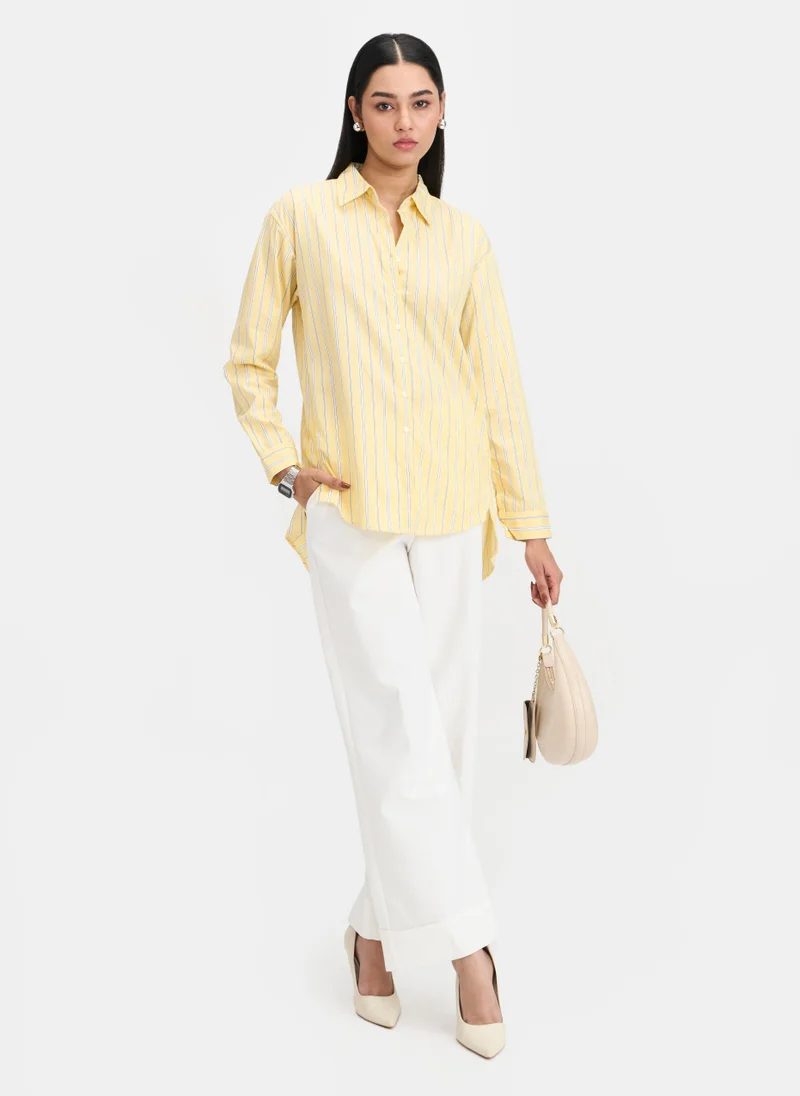 Cotton Stripe Button Down Shirt for Women