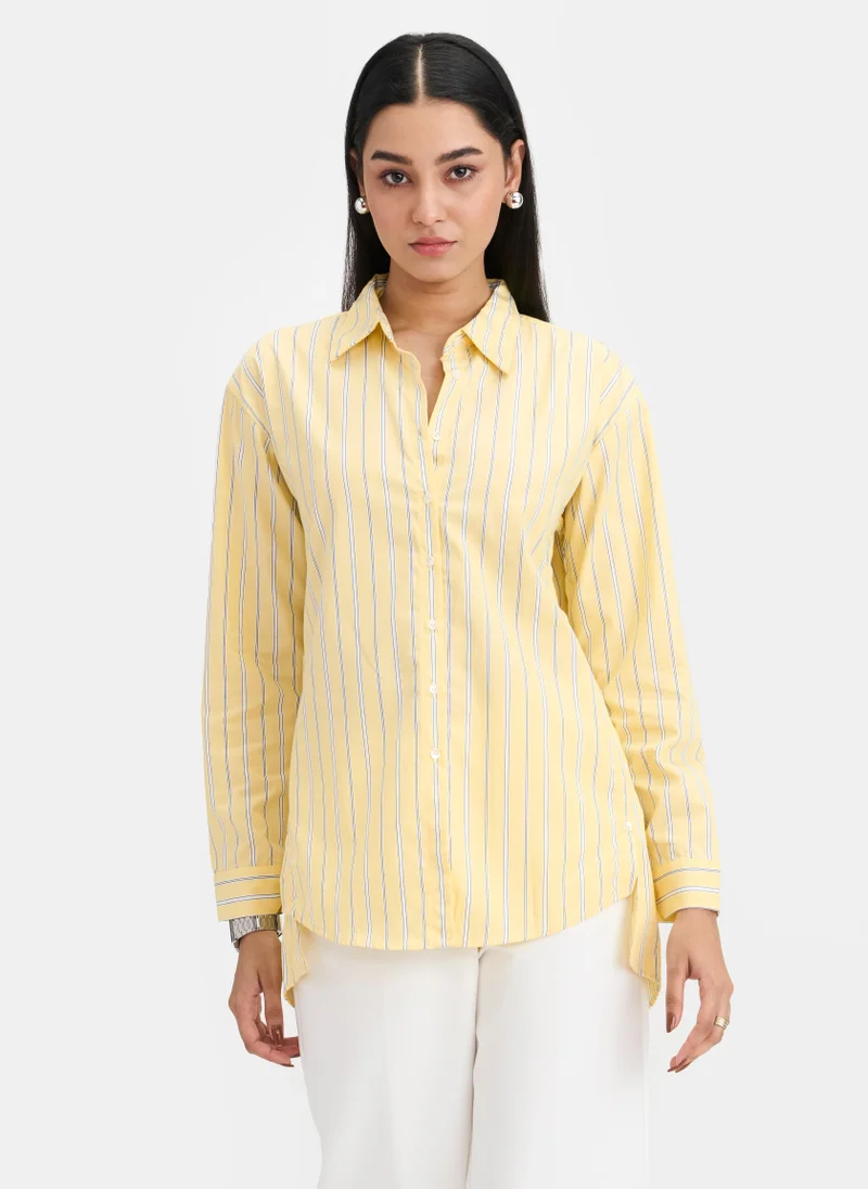 Virgio Cotton Stripe Button Down Shirt for Women