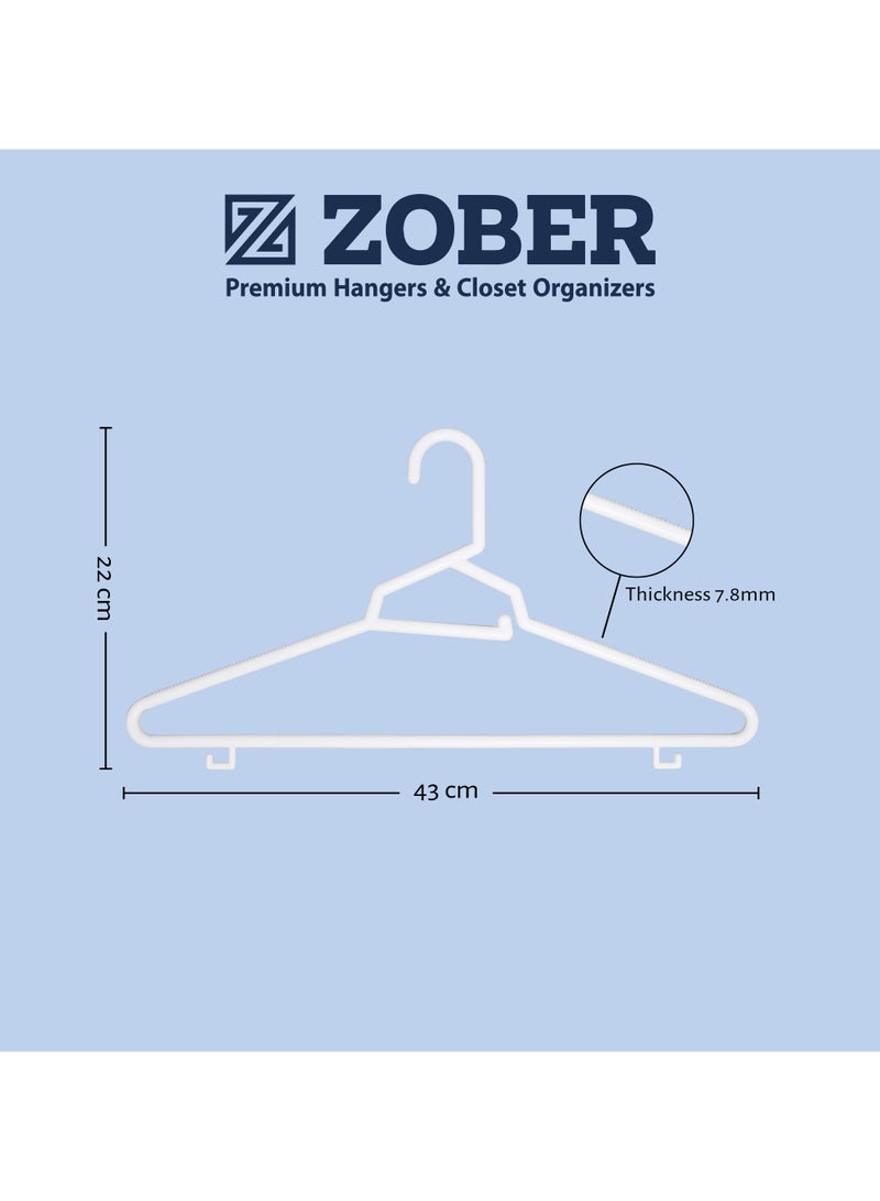 ZOBER Heavy Plastic Hangers with Strap Hooks, Non slip, Durable & Slim, Light-Weight Clothes Hangers For Coats, Jackets & Pants, Shirts, Dresses Hangs upto 10lbs (WHITE, 50 PACK) - Image 5