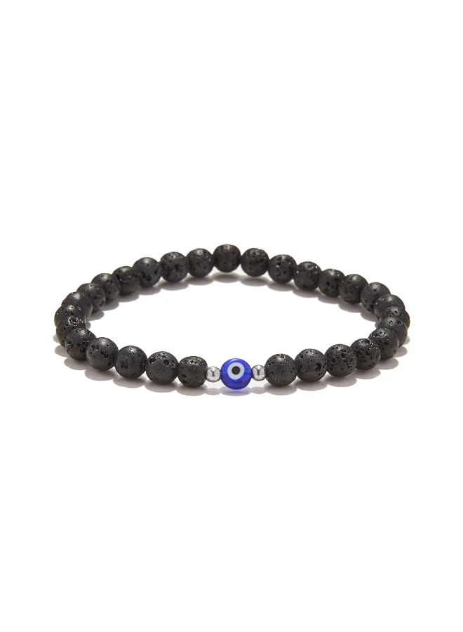 Handmade Bracelet Blue For Men with Lava & Evil Eye