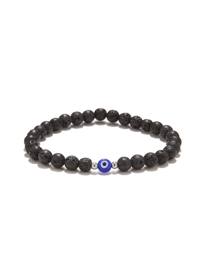 CHRYSOSTOMOS Handmade Bracelet Blue For Men with Lava & Evil Eye - Image 1