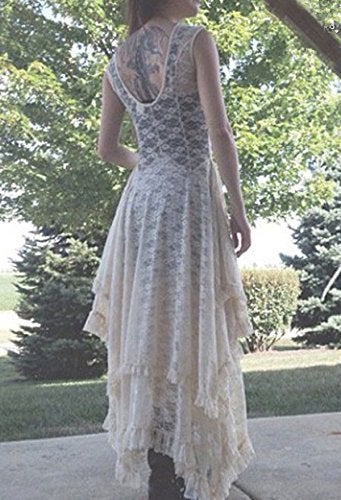 R.Vivimos Womens Sleeveless Backless Asymmetrical Layered Lace Long Dress with Slip Two Pieces (Medium, Beige) - Image 3
