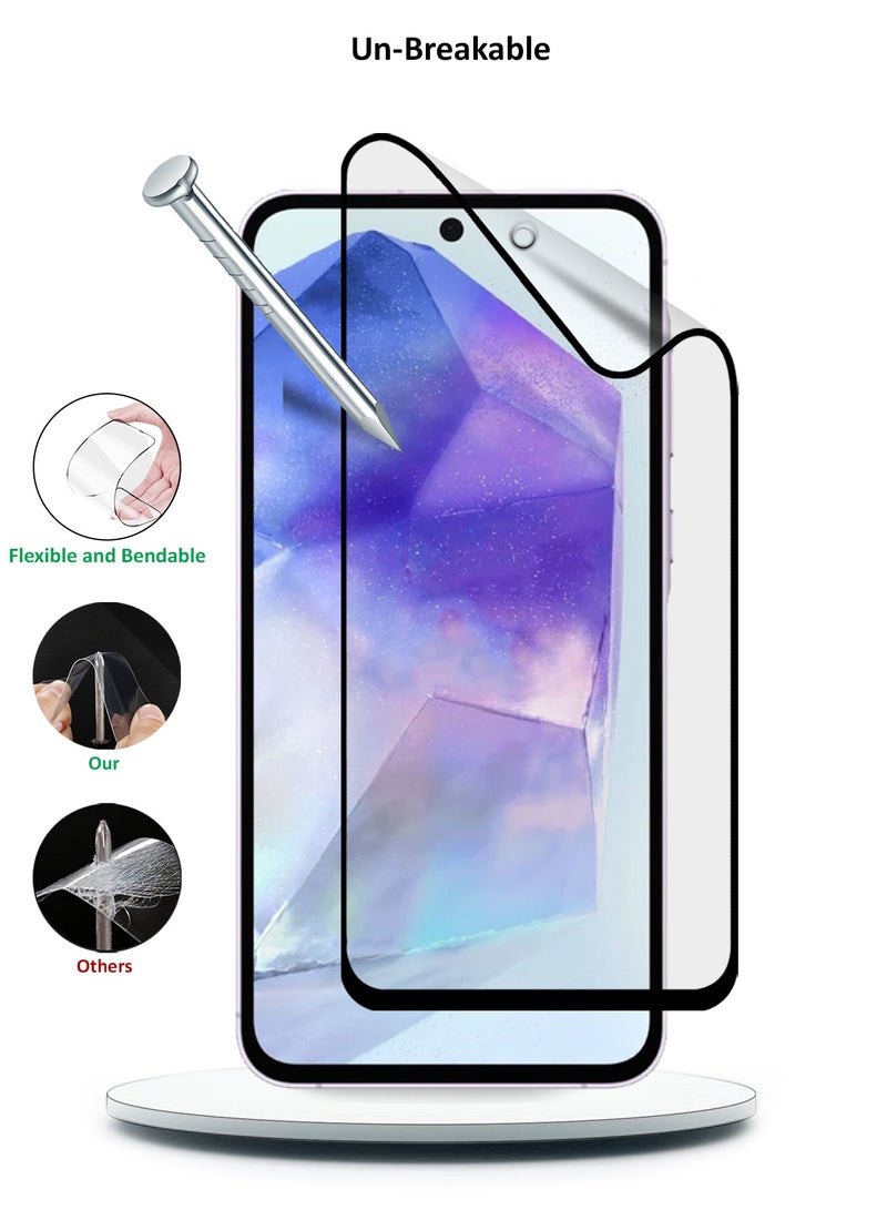 دبليو تيك سامسونج جالاكسي A55 5G 2024 نانو سيراميك كامل الغراء غطاء كامل واقي شاشة مرن غير لامع (MSCNMN) - شفاف / أسود - Image 4