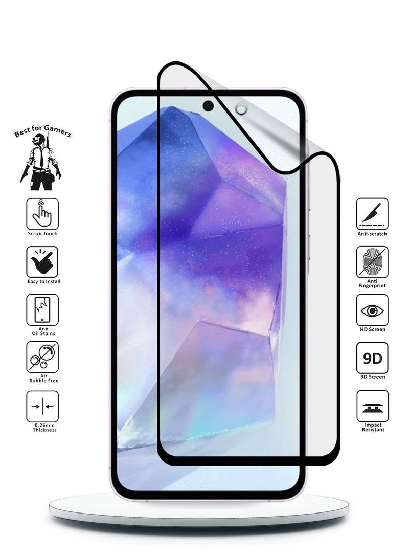 دبليو تيك سامسونج جالاكسي A55 5G 2024 نانو سيراميك كامل الغراء غطاء كامل واقي شاشة مرن غير لامع (MSCNMN) - شفاف / أسود - Image 2