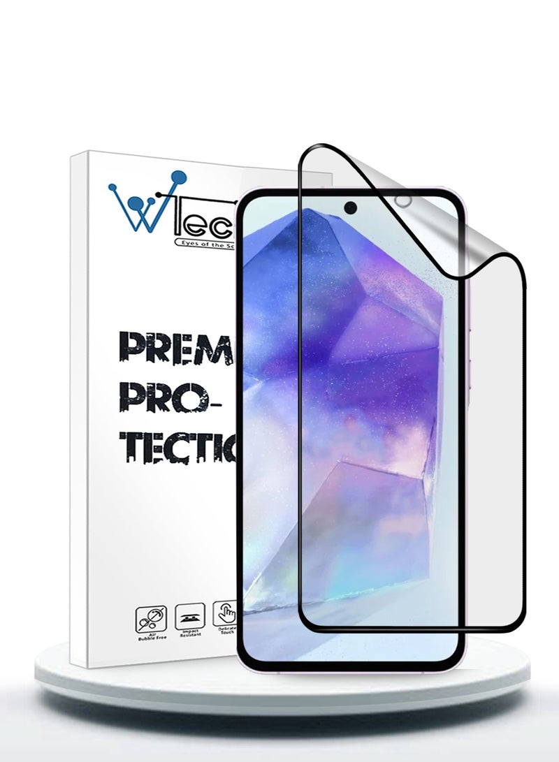 دبليو تيك سامسونج جالاكسي A55 5G 2024 نانو سيراميك كامل الغراء غطاء كامل واقي شاشة مرن غير لامع (MSCNMN) - شفاف / أسود - Image 1