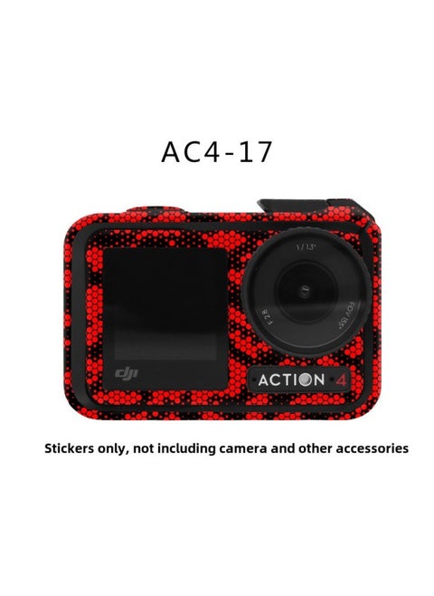 StartFly For DJI Action 3/4 Sports Camera Sticker Full Bag Photo Frame Color Change Sticker Accessories-Color:Ac4-17 Snake Scale Red Sticker-Specifications:Dji Action 3+ Complete Frame Set
