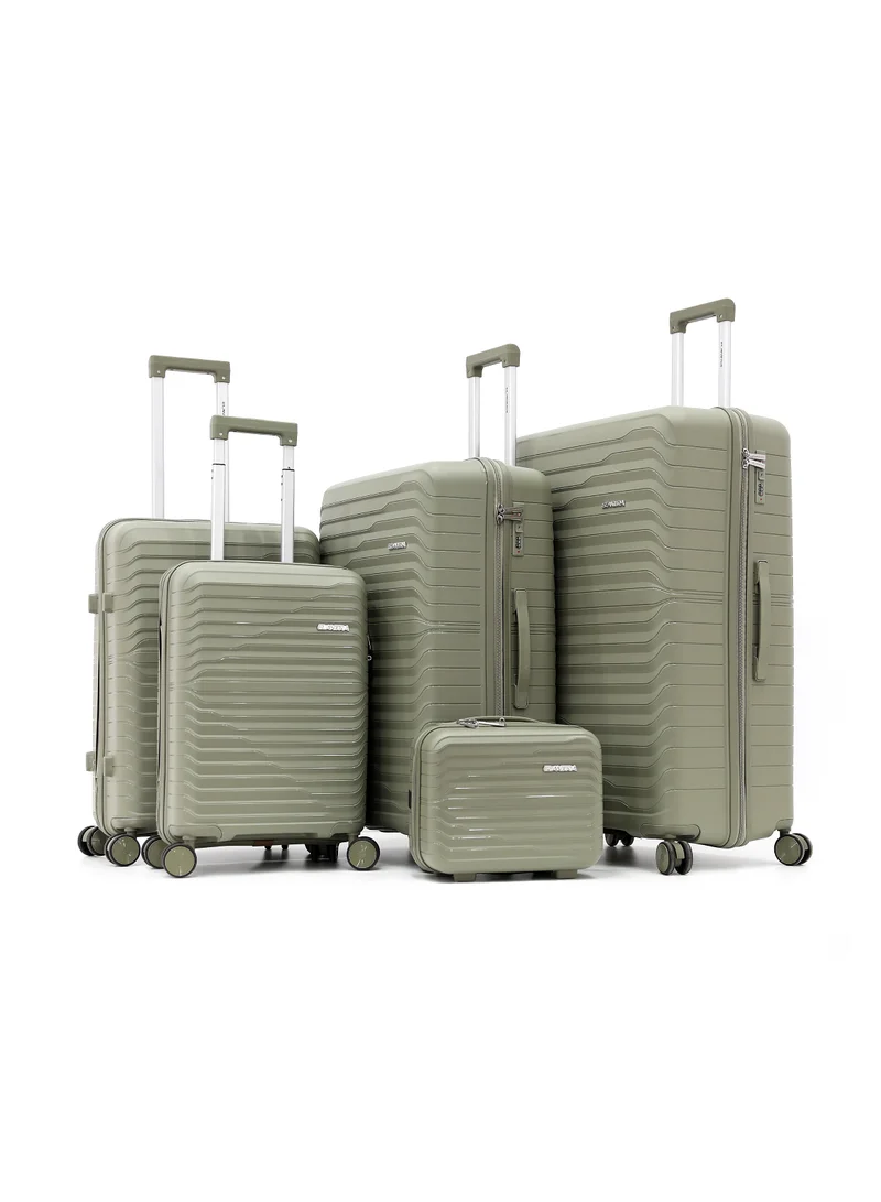 ELANTRA ELANTRA Luggage Set of 5 – Hardshell Trolley Bags with Secure Lock, Multi-Compartment Storage & Spinner Wheels,Olive (BC-12"S-20",M-24",L-28",XL-32")