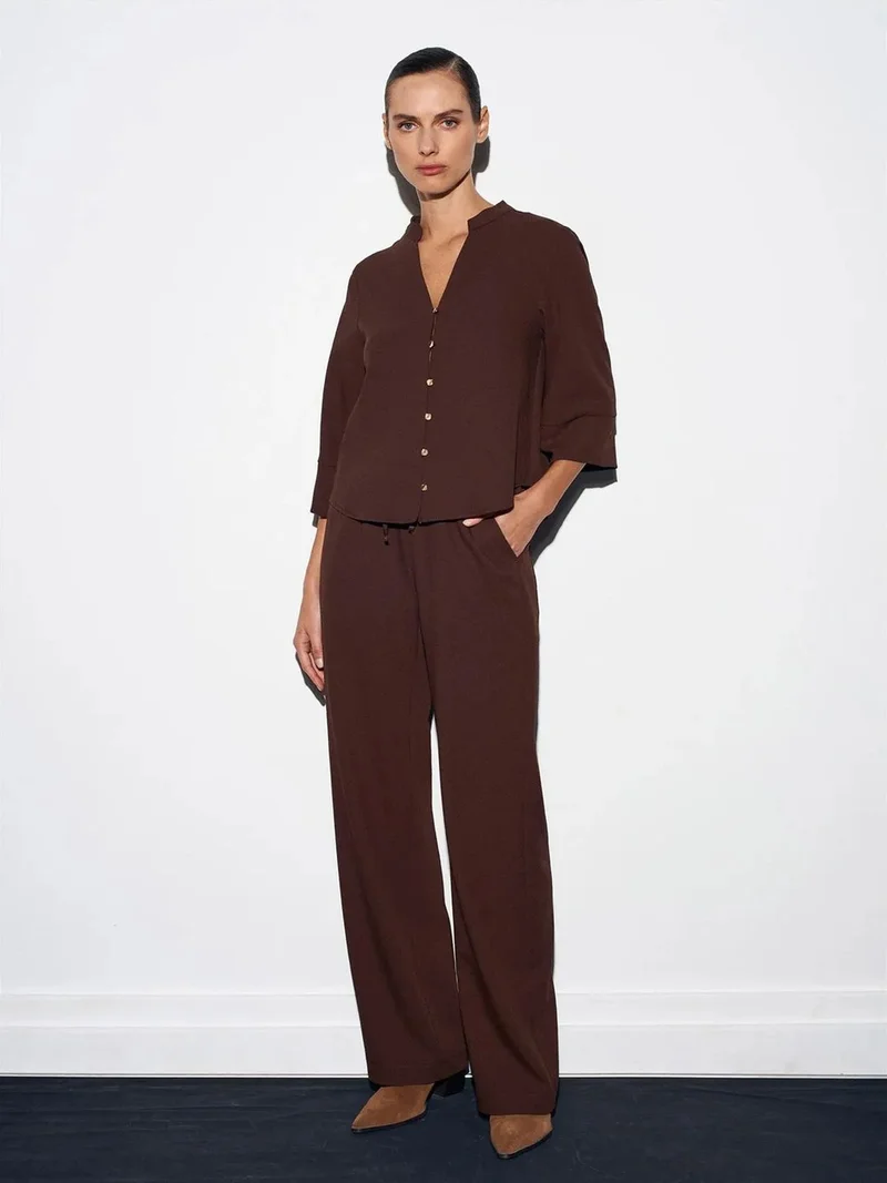 ديلفين Dilvin Women's Wide-Leg Crepe Trousers