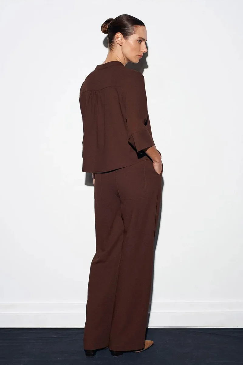 ديلفين DILVIN Women's Wide-Leg Crepe Trousers