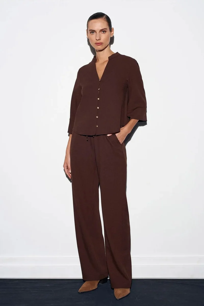 ديلفين DILVIN Women's Wide-Leg Crepe Trousers