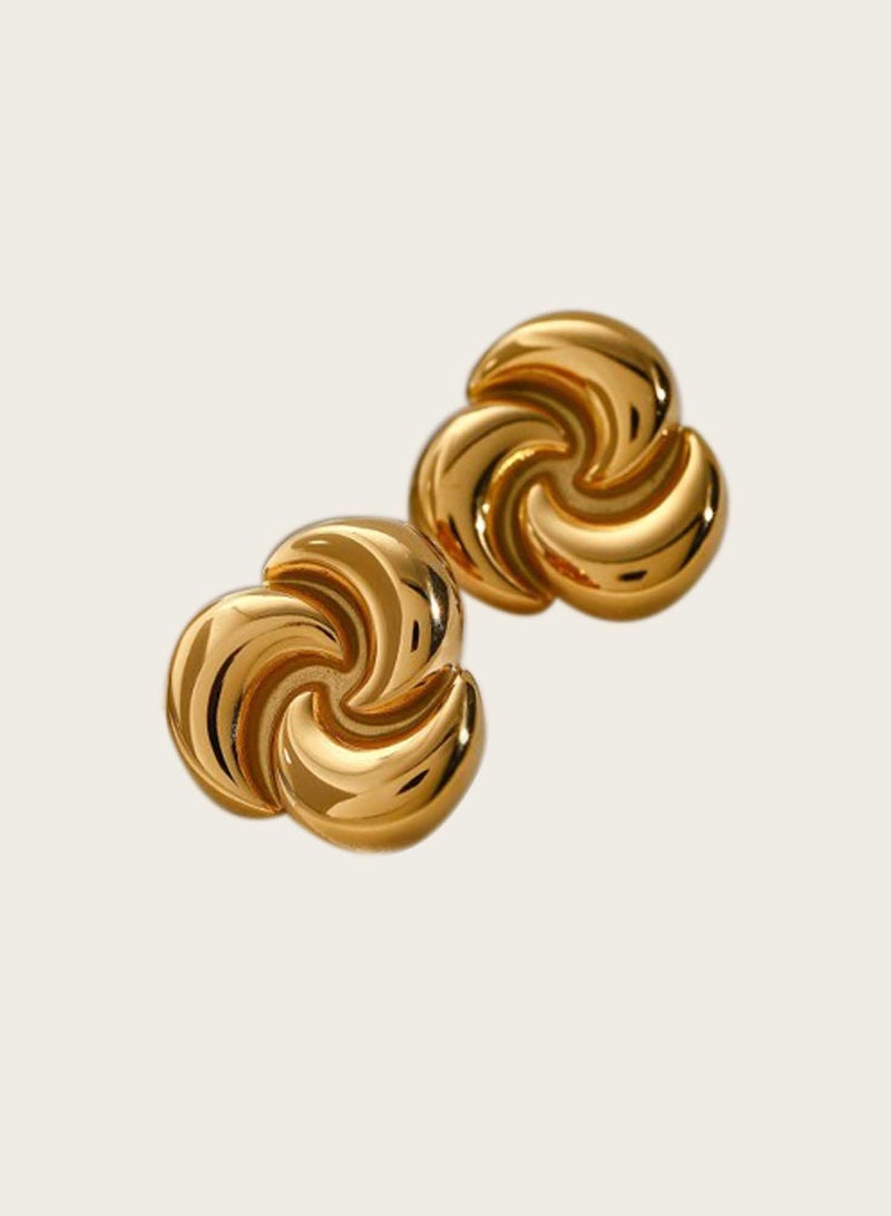KAAF CREATIONS Swirl Design 18k Gold-Plated Stainless Steel Earrings, Double Spiral Pattern - Image 3