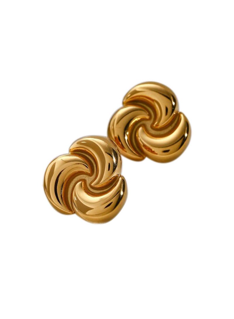 KAAF CREATIONS Swirl Design 18k Gold-Plated Stainless Steel Earrings, Double Spiral Pattern - Image 1
