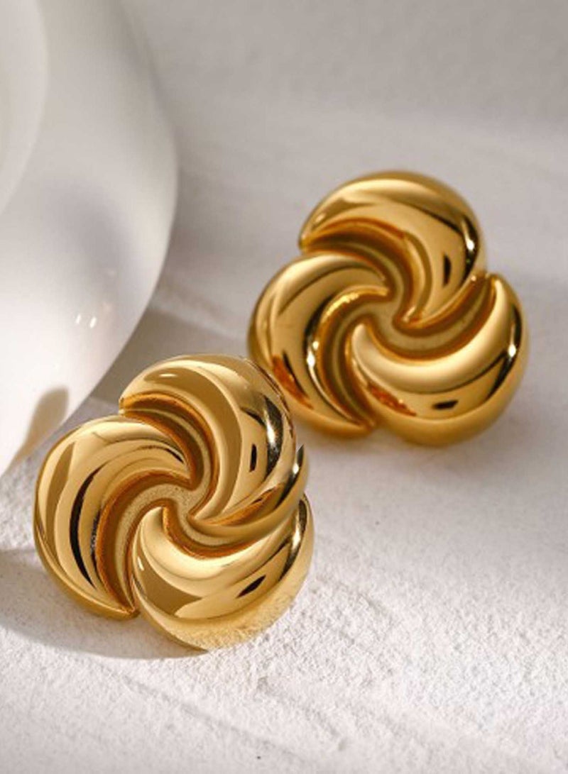 KAAF CREATIONS Swirl Design 18k Gold-Plated Stainless Steel Earrings, Double Spiral Pattern - Image 2