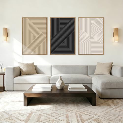 BINCUE Neutral Abstract Wall Art Mid Century Modern Wall Paintings Boho Artwork Geometric Wall Pictures Abstract Black Wall Decor Modern Neutral Art Prints for Living Room Bedroom Bathroom Office 16x24 Inch 3 Piece - Image 3
