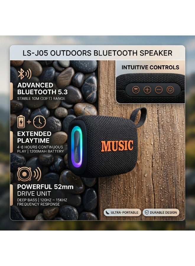 موتوك مكبر صوت بلوتوث محمول LS-J05 - مكبر صوت لاسلكي مقاوم للماء بمعيار IPX5 مزود بإضاءة RGB، صوت جهير عميق عالي الدقة، بلوتوث 5.3، اقتران TWS، تشغيل ملفات TF/USB، مثالي للحفلات والألعاب والشواء والاستخدام الخارجي (أسود) - Image 5