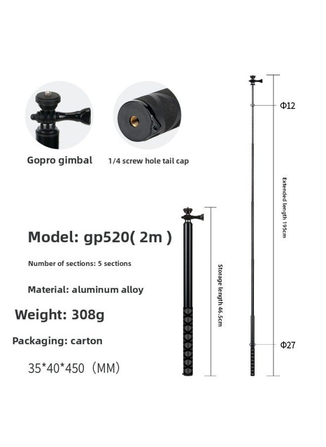 For GoPro/Ant Sports Camera Selfie Stick Outdoor Sports Handheld Third Person Straight Extension Rod-Color:GoPro2 M (GP520) - Image 1