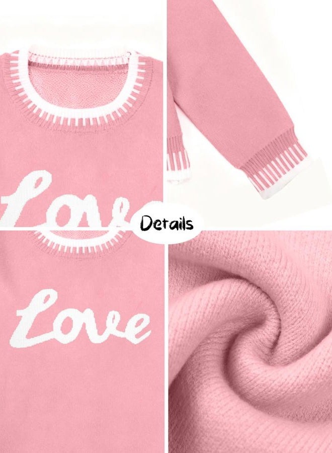 LUKYCILD Valentines Sweater Women Love Heart Sweatshirt Valentine Day Love Sweaters Cute Knitted Long Sleeve Pullover Tops, Pink, L - Image 4