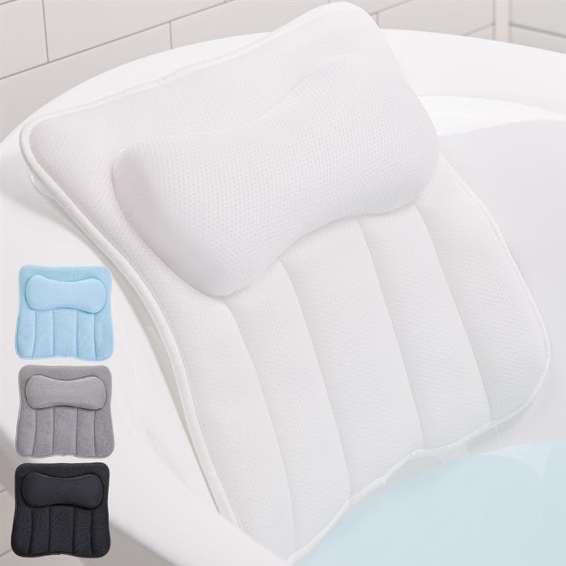 GORILLA GRIP Bath Pillow for Tub, Strong Suction Cups, Mesh FlexComfort Technology Headrest, Neck, Head and Back Support, Luxury Machine Wash Pillows, Bathtub Accessories, Spa Gifts for Women, White - Image 1