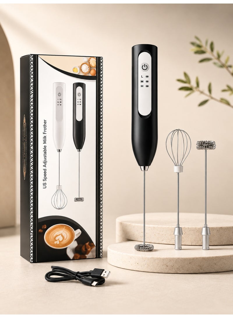 BGM Premium Handheld Milk Frother – USB Rechargeable Coffee Whisk, 3 Adjustable Speeds, Dual Stainless Steel Heads for Frothing, Matcha, Hot Chocolate & Eggs - Image 2