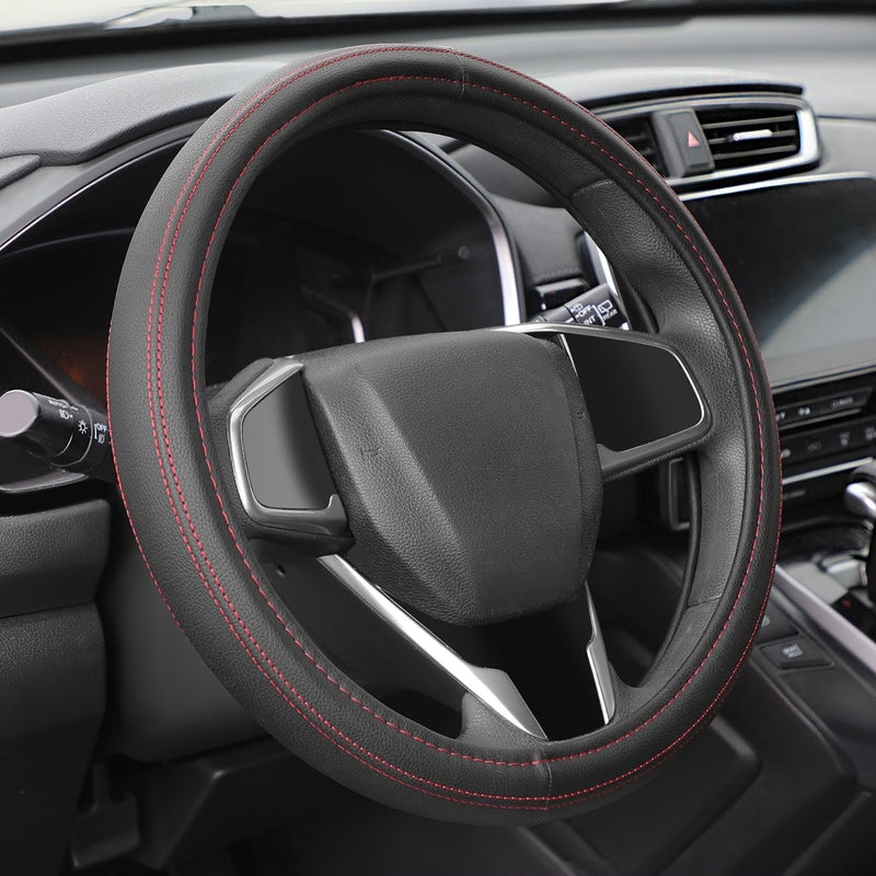 Auto Dynasty Car Steering Wheel Cover Microfiber Leather Steering Wheel Covers Protector with AntiSlip Inner Lining Universal 145 to 15 Inch Car Interior Accessories Red Stitching - Image 3