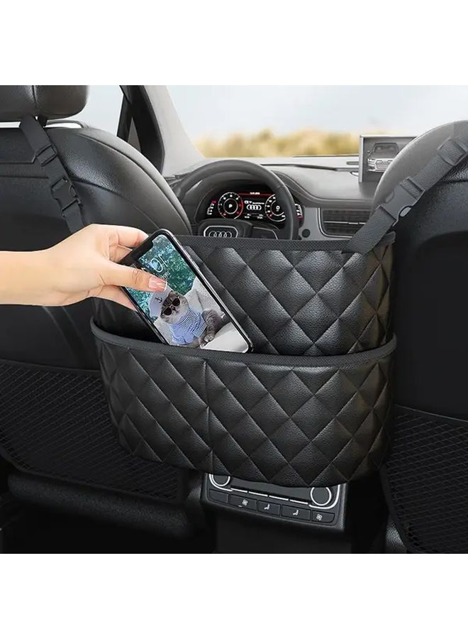 Large Capacity PU Leather Car Seat Back Organizer Double Pocket Style Heavy Duty Multifunctional Hanging Storage Box With Adjustable Armrest Tablet Holder Cup Holders And Phone Pocket Gap Fitting For Front Rear Seats Car Accessories - Image 2