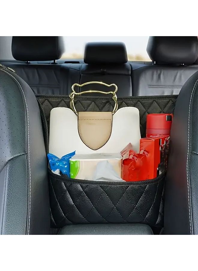 Large Capacity PU Leather Car Seat Back Organizer Double Pocket Style Heavy Duty Multifunctional Hanging Storage Box With Adjustable Armrest Tablet Holder Cup Holders And Phone Pocket Gap Fitting For Front Rear Seats Car Accessories - Image 3