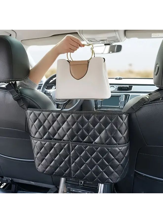 Large Capacity PU Leather Car Seat Back Organizer Double Pocket Style Heavy Duty Multifunctional Hanging Storage Box With Adjustable Armrest Tablet Holder Cup Holders And Phone Pocket Gap Fitting For Front Rear Seats Car Accessories - Image 1