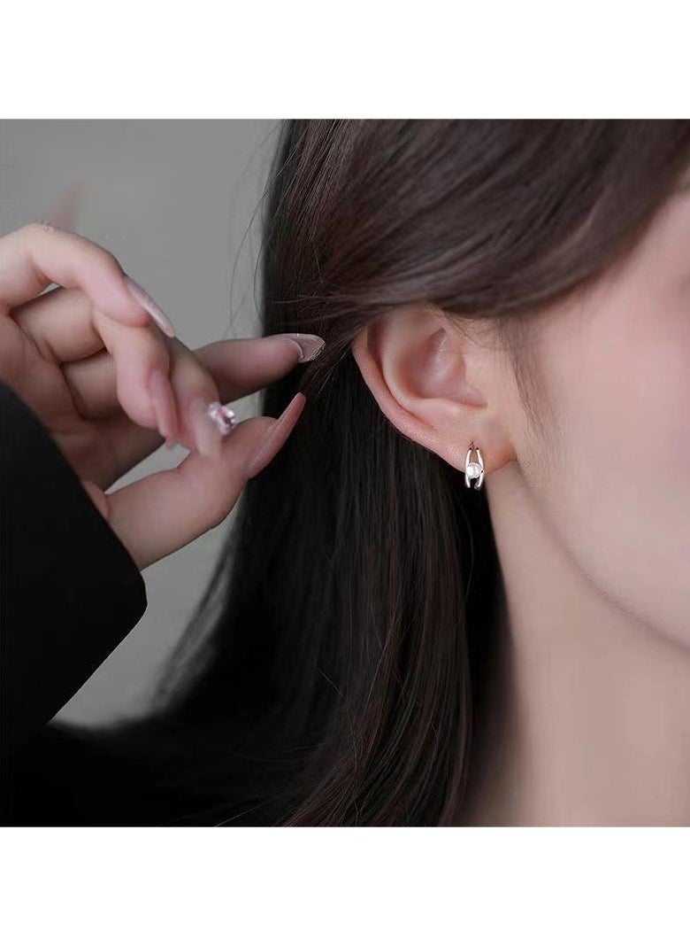 xozgdovg Pearl buckle line earrings simple everything with high-grade earrings  - Image 3