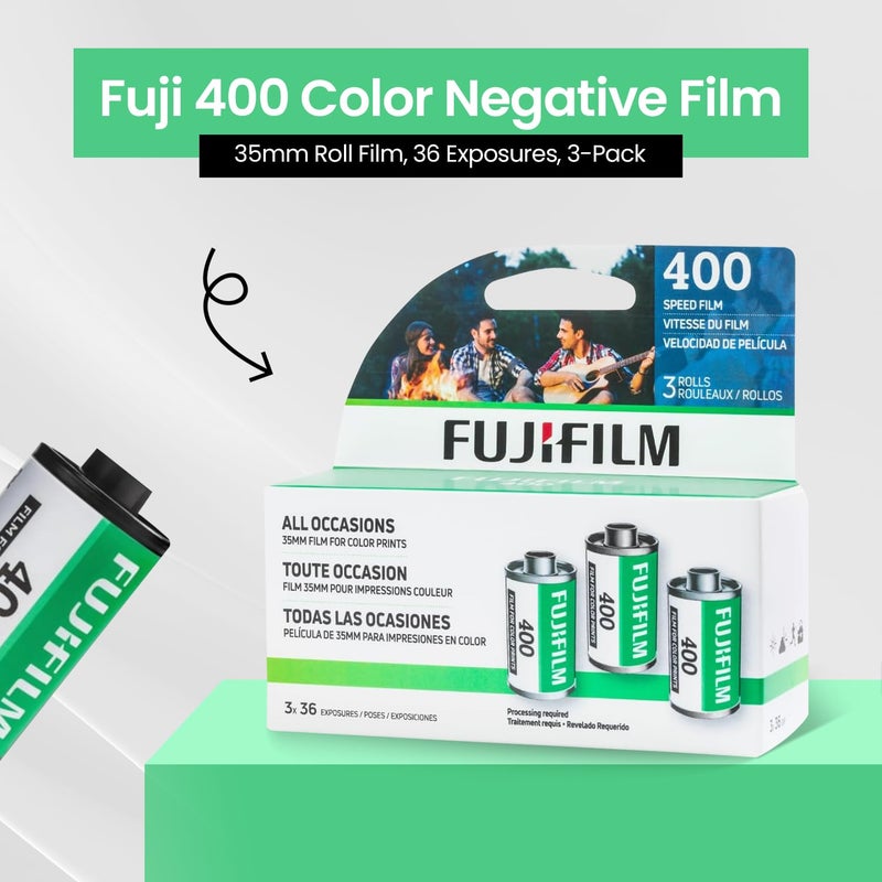 FUJIFILM 400 Color Negative Film (35mm Roll Film, 36 Exposures, 3-Rolls) + BluebirdSales Microfiber Cleaning Cloth - Image 2