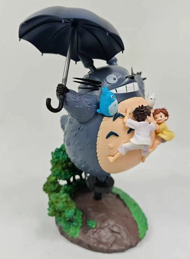 Halamodo My Neighbor Totoro Chibi Totoro Holding Umbrella with Ponyo and Sosuke Figure,Adorable Rainy Scene Anime Model, Desk Decor and Heartwarming Birthday Gift 19cm - Image 3