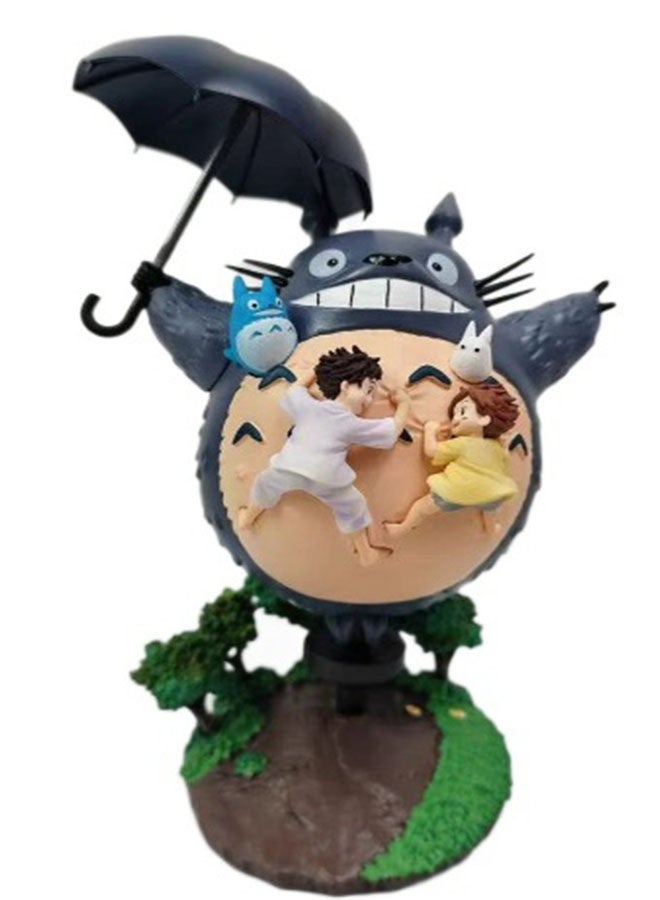 Halamodo My Neighbor Totoro Chibi Totoro Holding Umbrella with Ponyo and Sosuke Figure,Adorable Rainy Scene Anime Model, Desk Decor and Heartwarming Birthday Gift 19cm - Image 1