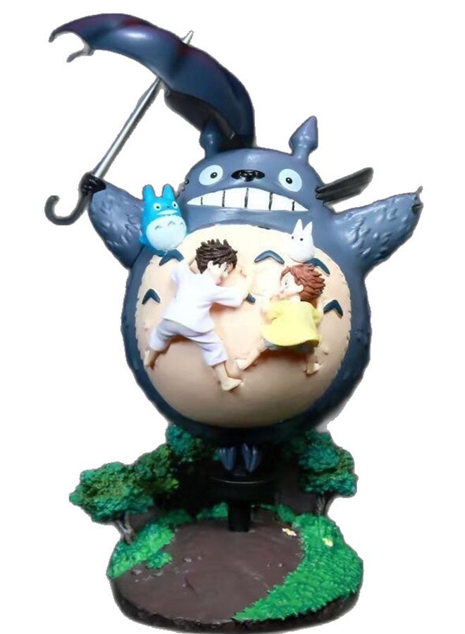 Halamodo My Neighbor Totoro Chibi Totoro Holding Umbrella with Ponyo and Sosuke Figure,Adorable Rainy Scene Anime Model, Desk Decor and Heartwarming Birthday Gift 19cm - Image 2