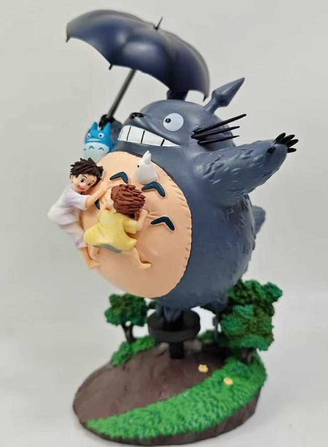 Halamodo My Neighbor Totoro Chibi Totoro Holding Umbrella with Ponyo and Sosuke Figure,Adorable Rainy Scene Anime Model, Desk Decor and Heartwarming Birthday Gift 19cm - Image 4