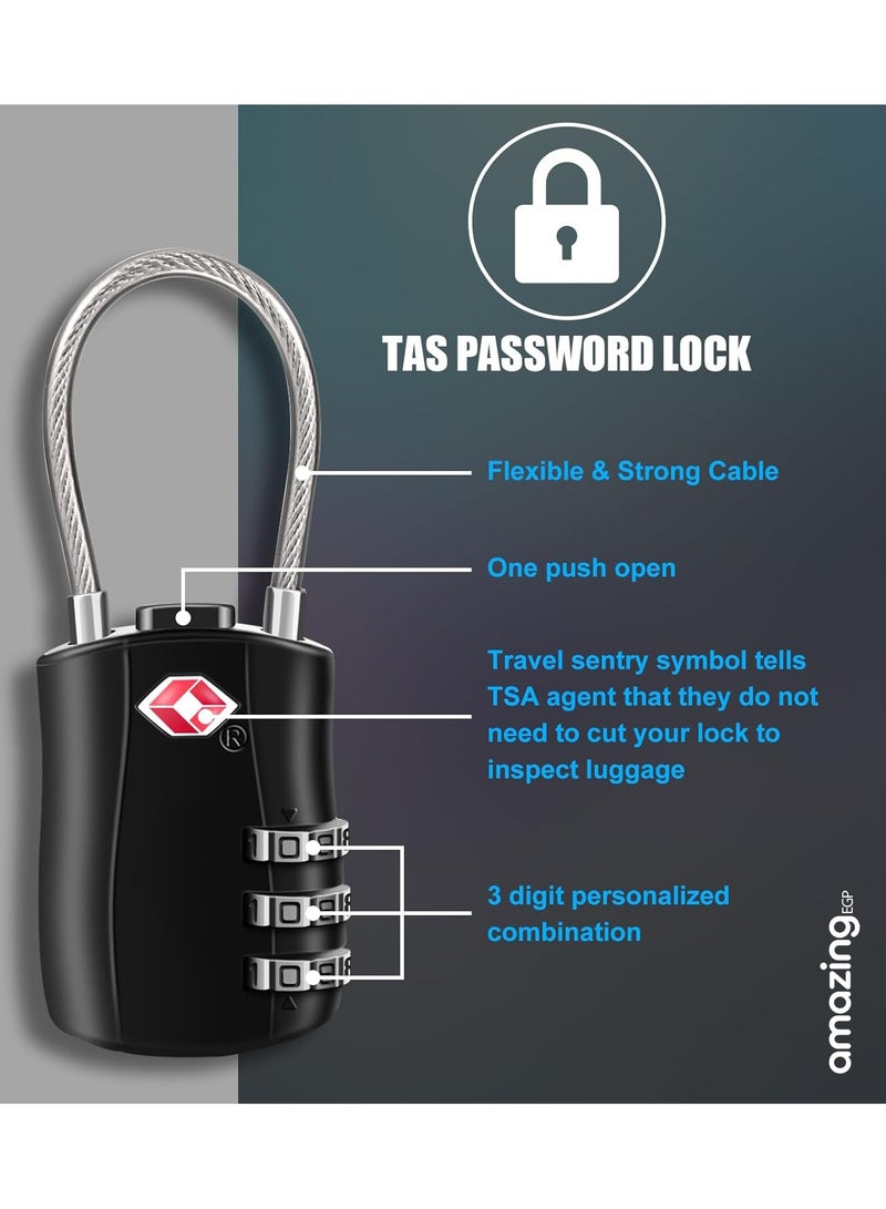 amazing.EGP TSA Luggage Locks, [ Zinc Alloy Version] TSA Approved Luggage Lock 3-Digit Re-settable Combination Lock, Code Lock for Travel Suitcase Luggage Bag Lockers (1, Black) - Image 3