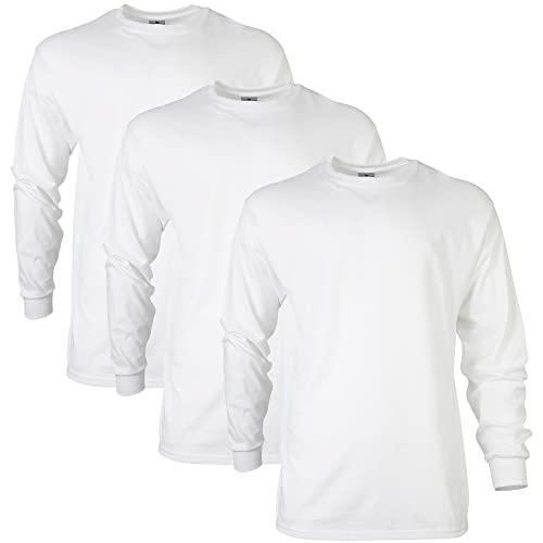 Gildan Mens Ultra Cotton Long Sleeve TShirt Style G2400 Multipack White 3Pack Small - Image 1