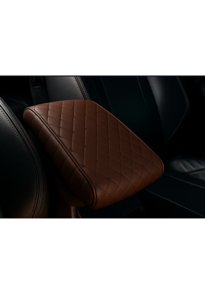 Luxury Quilted Leather Car Armrest Cushion – PU Leather Center Console Pad with Memory Foam, Non-Slip Design, and Universal Fit for Cars, SUVs, and Trucks (Dark Brown) - Image 1