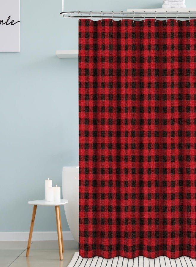 Moslovstar Buffalo Checker Fabric Shower Curtain Christmas Waterproof Bath Curtain Set with 12 Hooks Winter Holiday Party Decor, Red and Black, 72" x 72" - Image 2