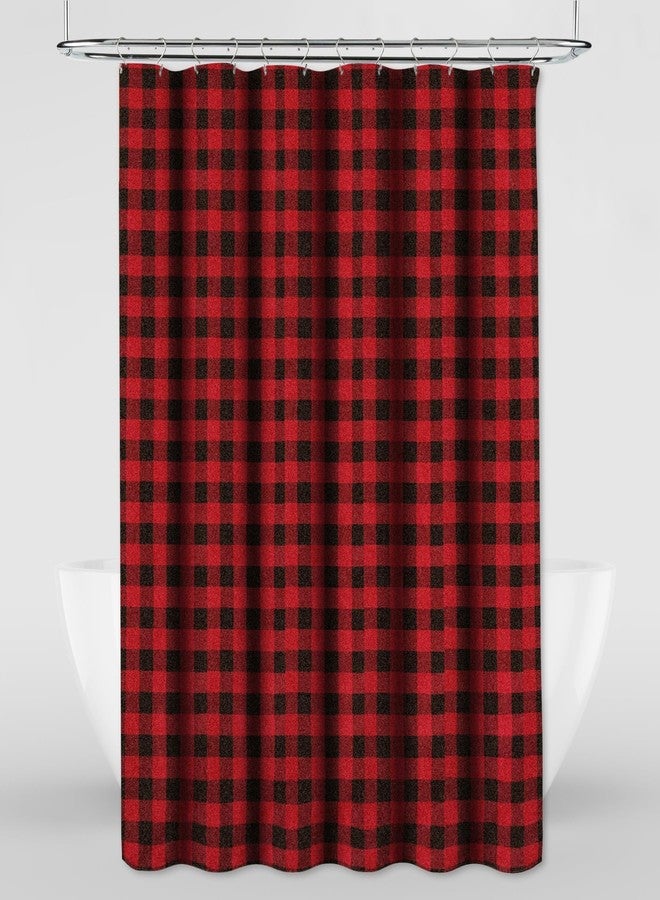 Moslovstar Buffalo Checker Fabric Shower Curtain Christmas Waterproof Bath Curtain Set with 12 Hooks Winter Holiday Party Decor, Red and Black, 72" x 72" - Image 1
