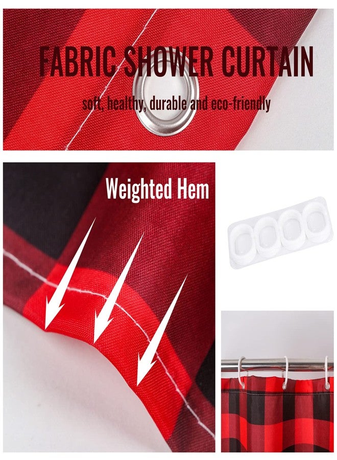 Moslovstar Buffalo Checker Fabric Shower Curtain Christmas Waterproof Bath Curtain Set with 12 Hooks Winter Holiday Party Decor, Red and Black, 72" x 72" - Image 5