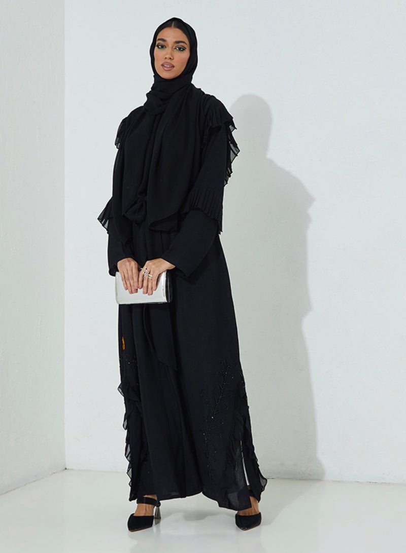 Rosette Abaya Black openside abaya  - Image 1