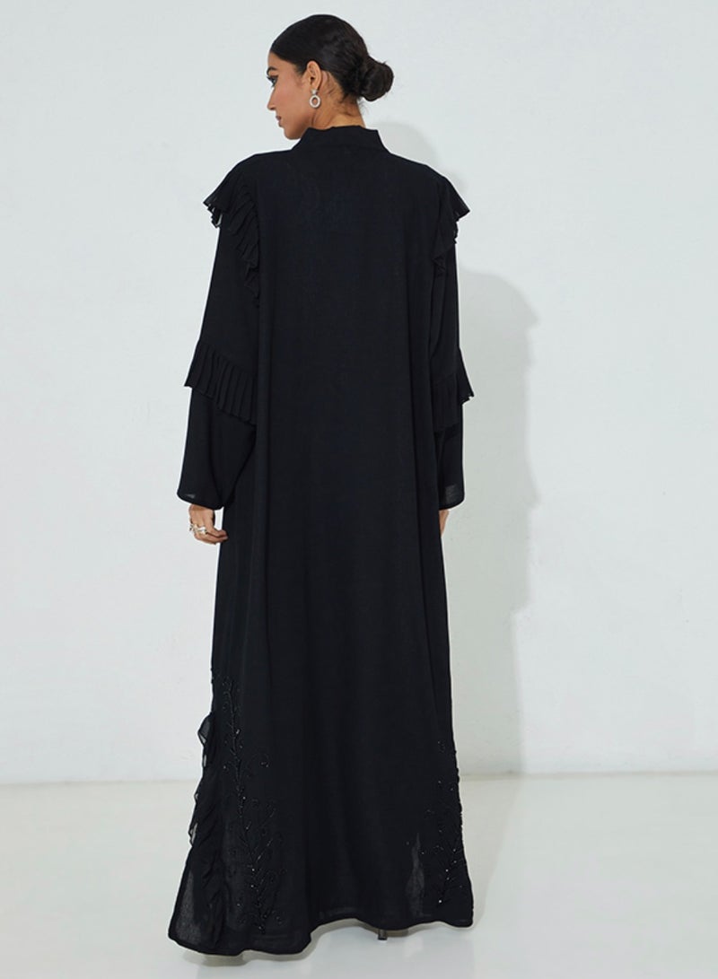Rosette Abaya Black openside abaya  - Image 3
