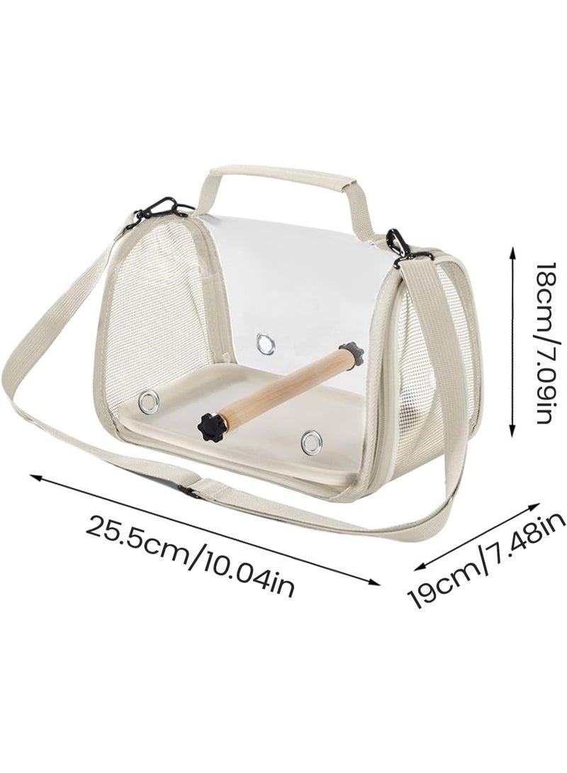 Bird Travel Carrier with Standing Perch and Tray,Breathable Collapsible Small Bird Carrier Travel Bag for Parrot Parakeet Small Animals for travel hiking Camping (NB108-Beige) - Image 2
