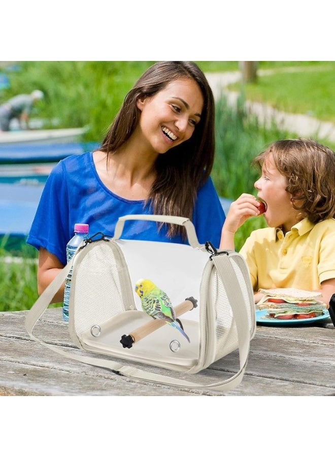 Bird Travel Carrier with Standing Perch and Tray,Breathable Collapsible Small Bird Carrier Travel Bag for Parrot Parakeet Small Animals for travel hiking Camping (NB108-Beige) - Image 4