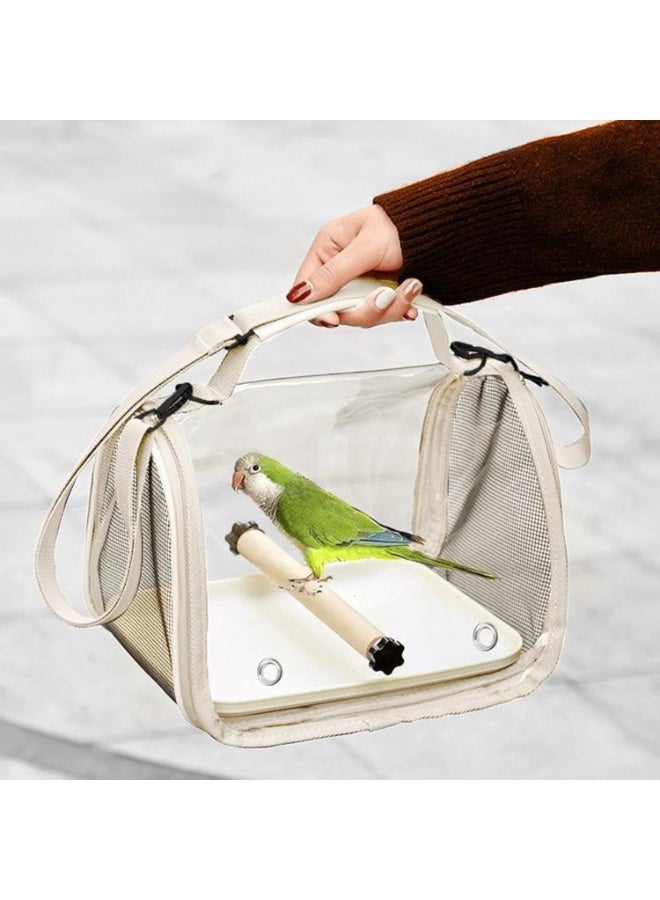 Bird Travel Carrier with Standing Perch and Tray,Breathable Collapsible Small Bird Carrier Travel Bag for Parrot Parakeet Small Animals for travel hiking Camping (NB108-Beige) - Image 3