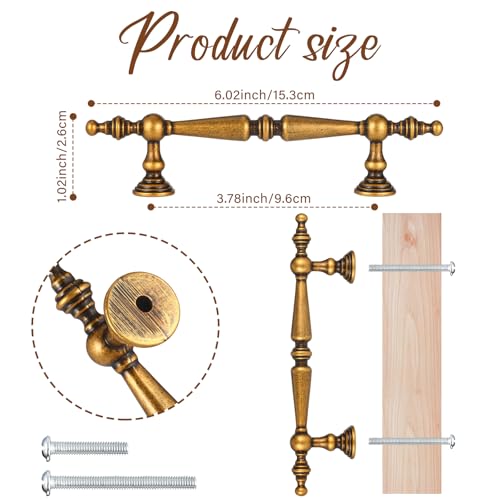 Shimeyao 10 Pack Antique Brass Cabinet Pulls 3-3/4"(96 mm) Hole Center Vintage Cabinet Pulls Handles Drawer Handles Closet for Kitchen Bathroom Drawer Dresser Pull Hardware Hole Center - Image 2