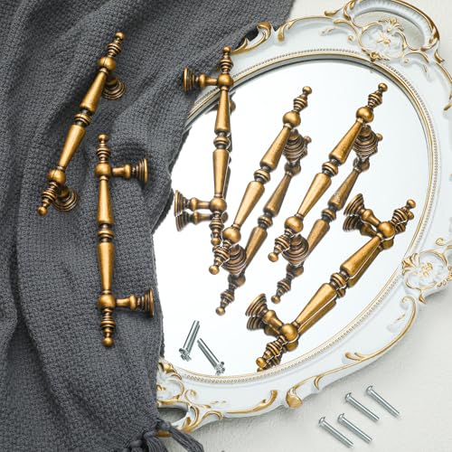 Shimeyao 10 Pack Antique Brass Cabinet Pulls 3-3/4"(96 mm) Hole Center Vintage Cabinet Pulls Handles Drawer Handles Closet for Kitchen Bathroom Drawer Dresser Pull Hardware Hole Center - Image 3